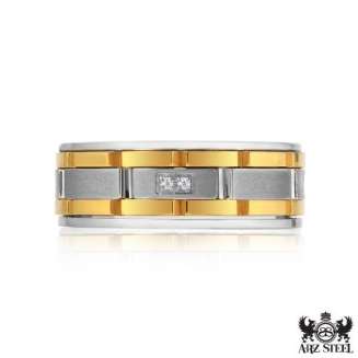 STAINLESS STEEL AND GOLD PVD WITH CZ"S SIZE 10 8mm in width
