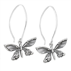 ART NOUVEAU BUTTERFLY ON LONG WIRE EARRING