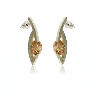 Sterling Silver 10mm Champagne CZ earrings
