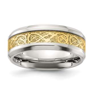 TUNGSTEN Polished with Yellow IP-plated Inlay Design 8mm Band SIZE 11