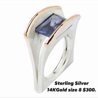 STERLING SILVER 14k GOLD WITH SWAROVSKI TANZANITE CZ SIZE 8