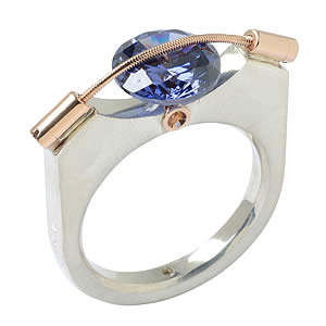 Sterling Silver and 14K Gold Ring w/a 9mm Tanzanite Cubic Zirconia