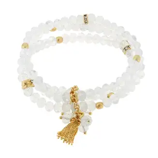 WHITE TASSEL STRETCH BRACELET
