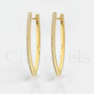 CZ Long V-shaped Huggie Style Hoop Earrings