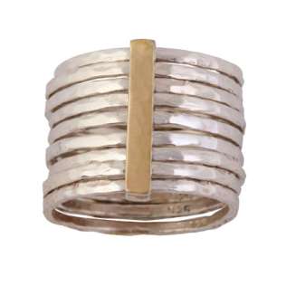multiple silver ring with gold bar