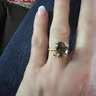 GOLD VERMEIL OVAL SMOKY TOPAZ RING SIZE 7