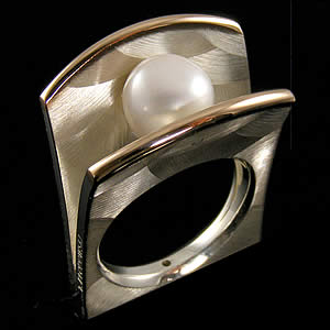 Sterling Silver/14K Gold Wedge style ring with 8.5-9.0 mm cultured pearl